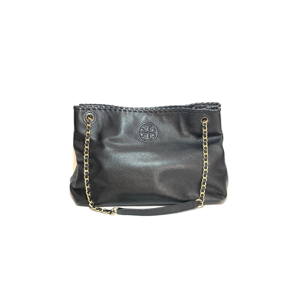 Tory Burch Black Leather ' Marion' Tote | Pre Loved |