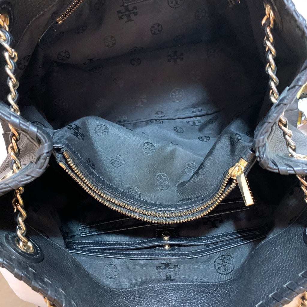Tory Burch Black Leather ' Marion' Tote | Pre Loved |