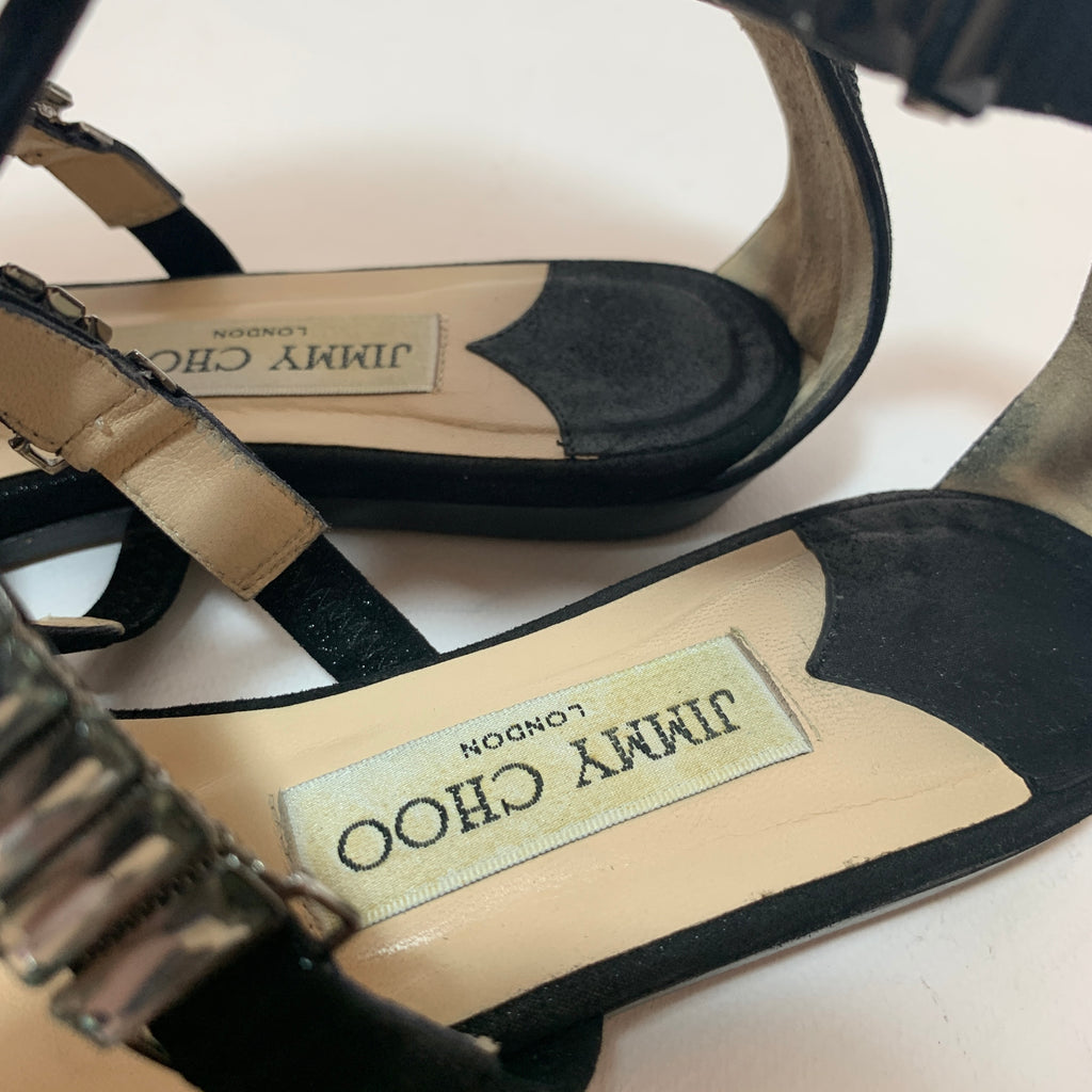 Jimmy Choo Black Rhinestone Gladiator Sandals | Pre Loved |