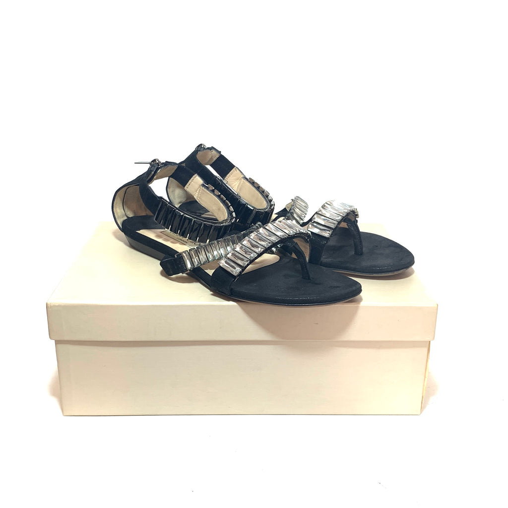 Jimmy Choo Black Rhinestone Gladiator Sandals | Pre Loved |