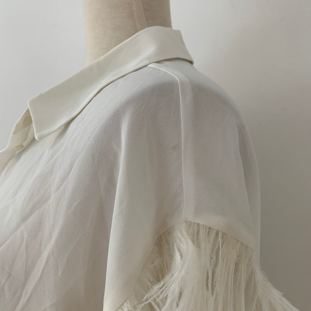 ZARA White Fringe Button-Down Shirt | Brand New |