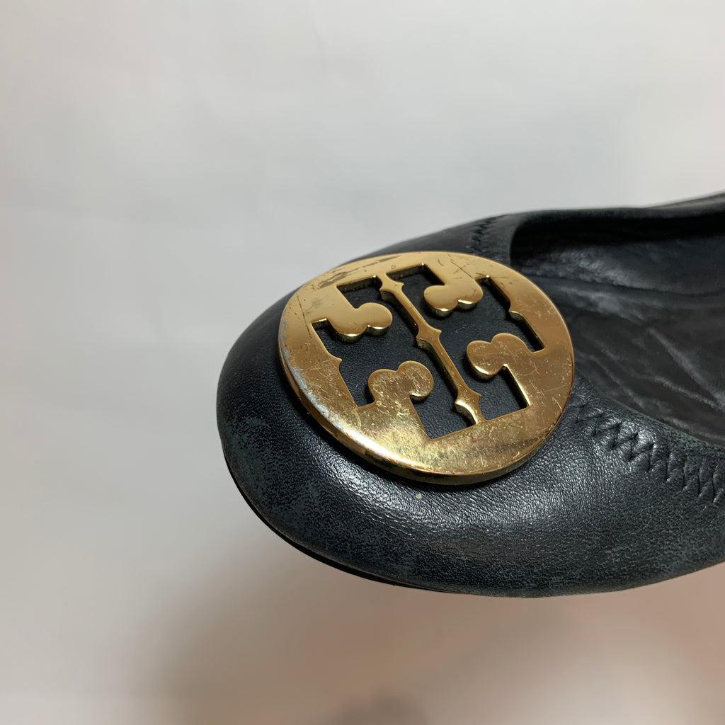Tory Burch Black Leather REVA Ballet Flats | Pre Loved |