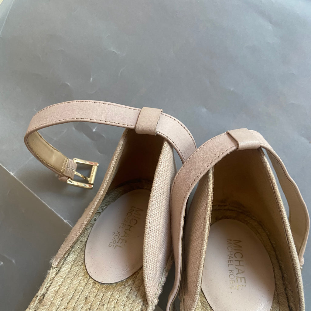 Michael Kors Light Pink Canvas and Jute Espadrille Sandals | Like New |