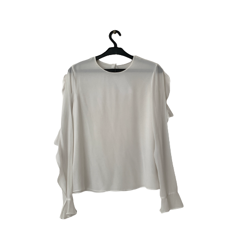 ZARA White Long-sleeved Ruffle Top