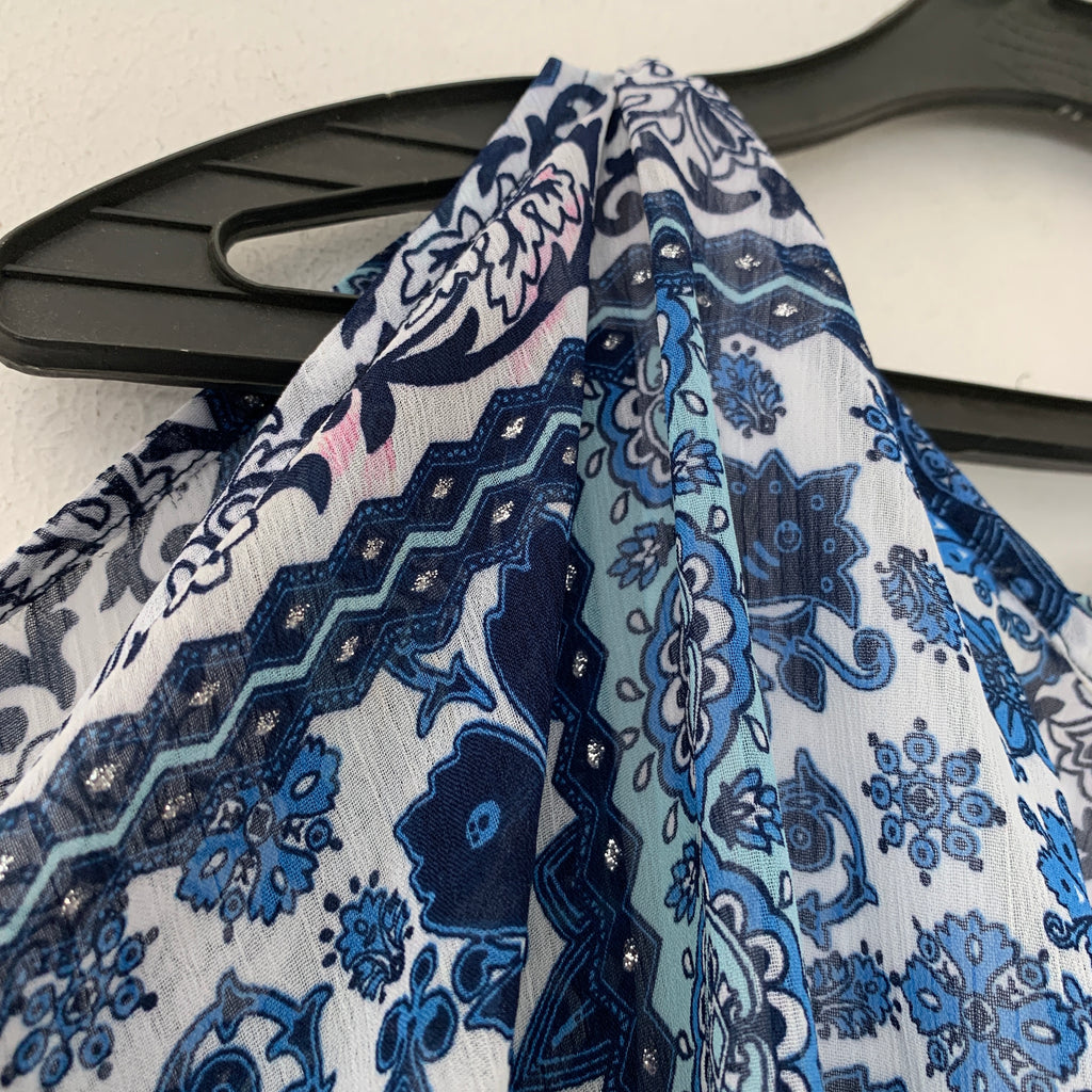 Sara Michelle Blue Printed Cold Shoulder Top