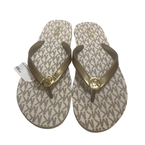 Michael Kors Vanilla & Gold Eva Flip Flops | Brand New |