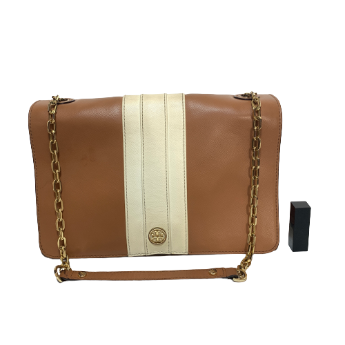 Tory Burch Tan & Cream Leather 'Robinson' Shoulder Bag | Pre Loved |