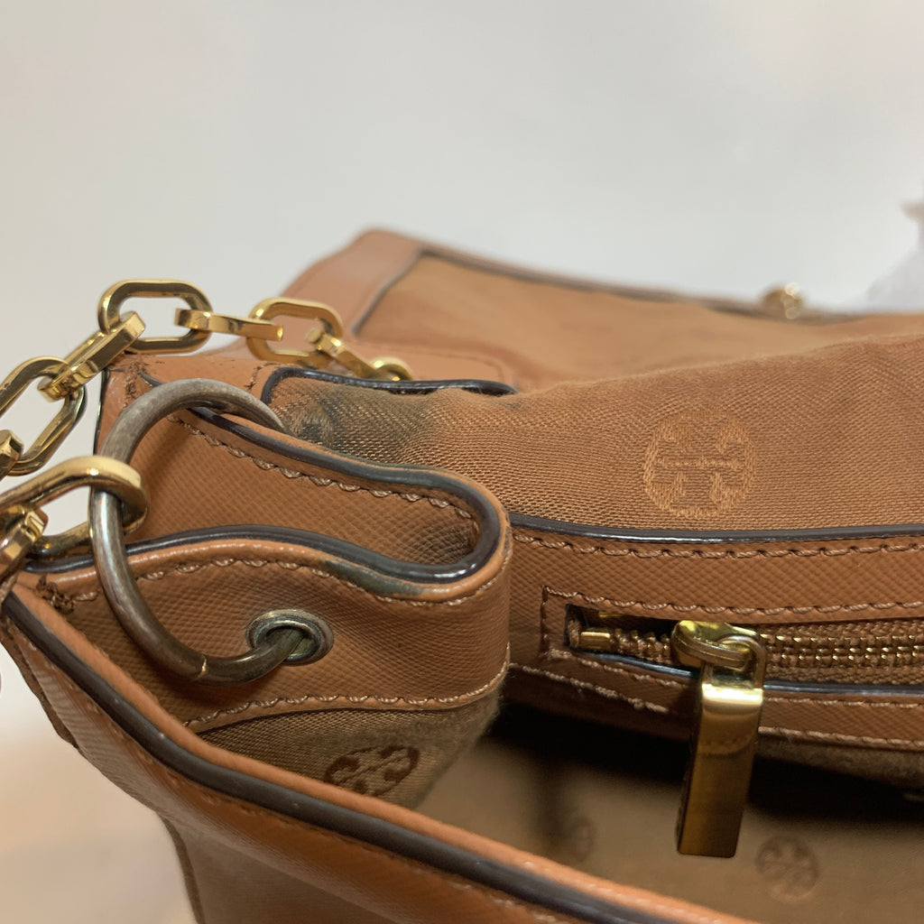 Tory Burch Tan & Cream Leather 'Robinson' Shoulder Bag | Pre Loved |