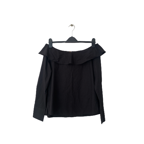ZARA Black Off-shoulder Frill Long-sleeved Top