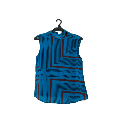 Mango Blue Printed Sleeveless Neck Tie Top