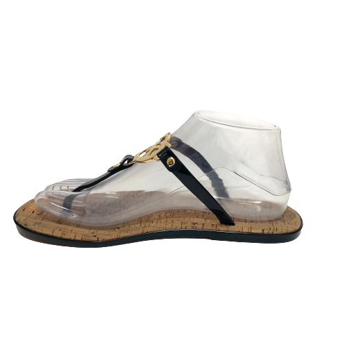 Michael Kors Black Leather Thong Cork Bed Sandals | Pre Loved |