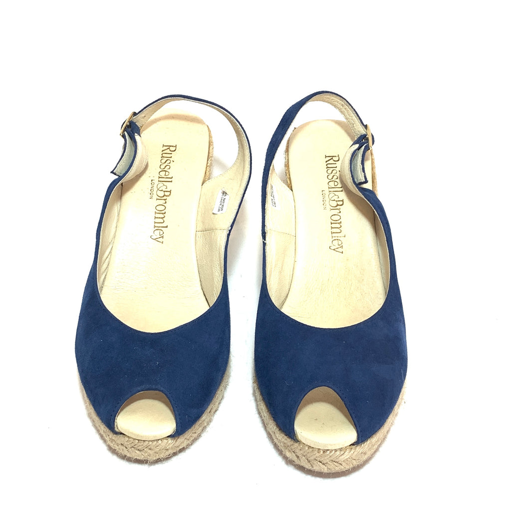 Russel & Bromley Navy Suede & Jute 'Candyfloss' Peep Toe Espadrilles | Gently Used |