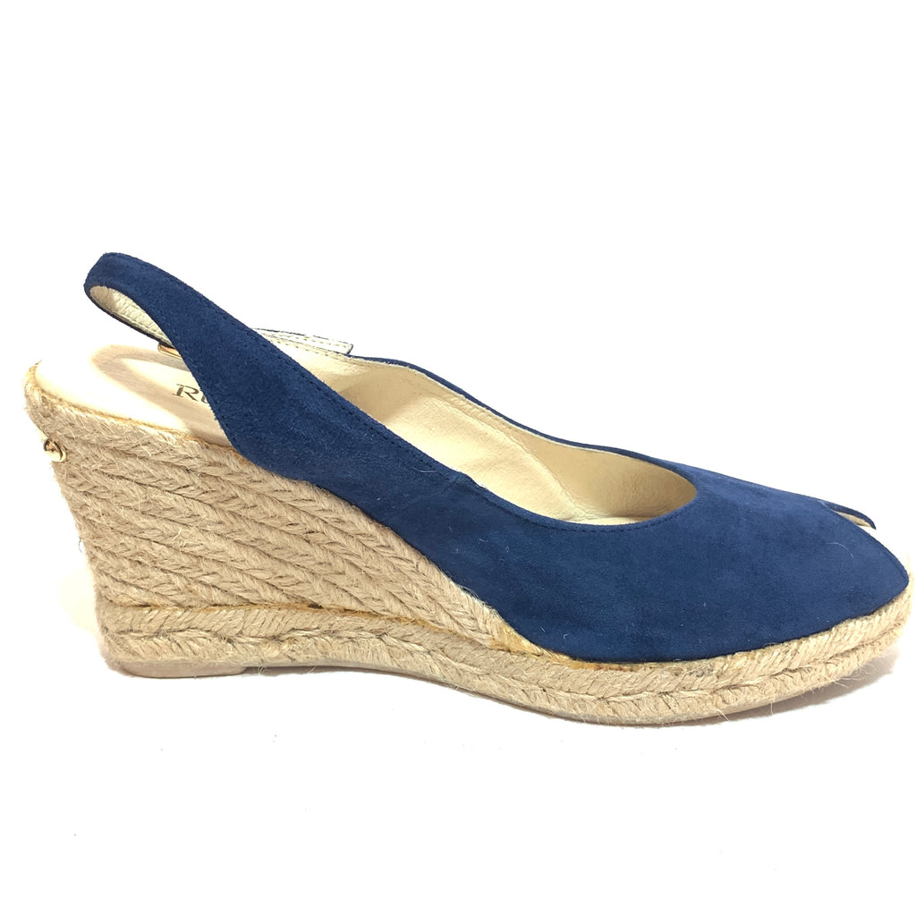 Russel & Bromley Navy Suede & Jute 'Candyfloss' Peep Toe Espadrilles | Gently Used |