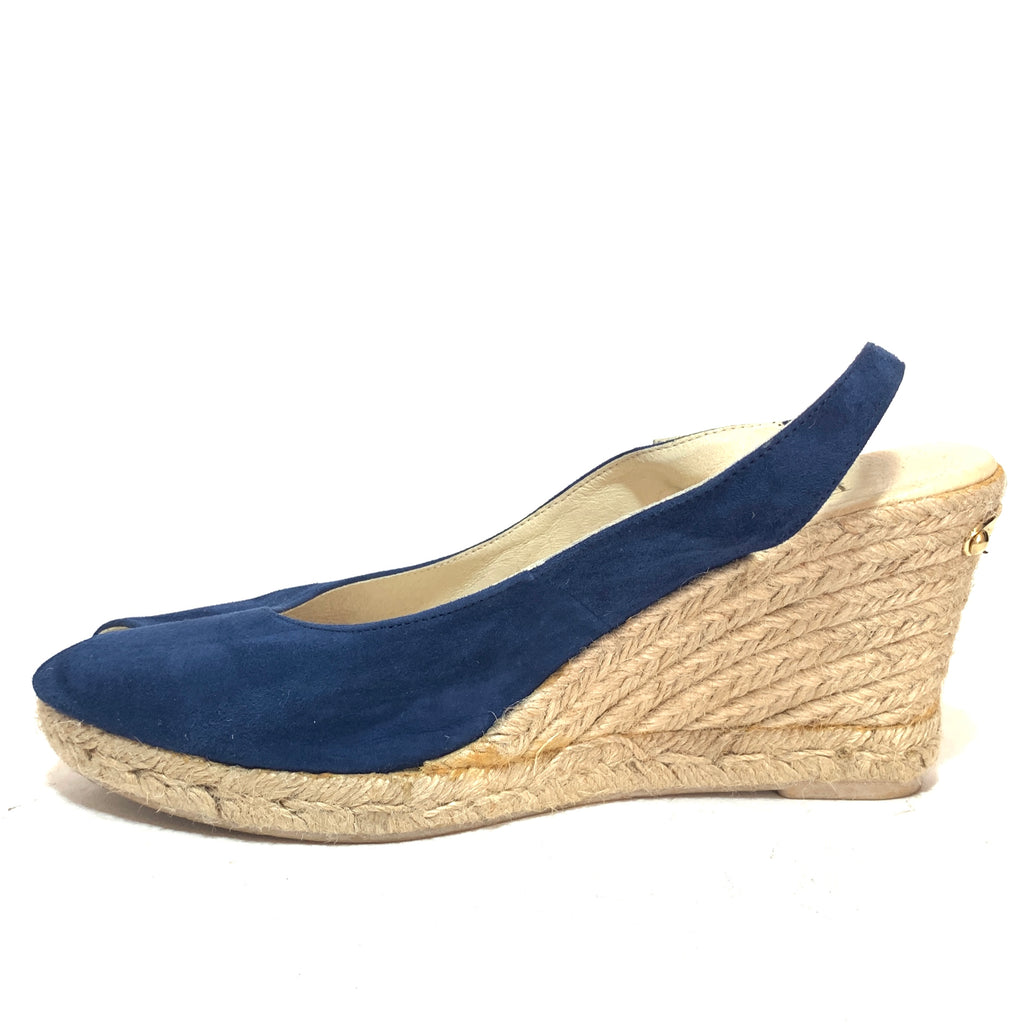 Russel & Bromley Navy Suede & Jute 'Candyfloss' Peep Toe Espadrilles | Gently Used |
