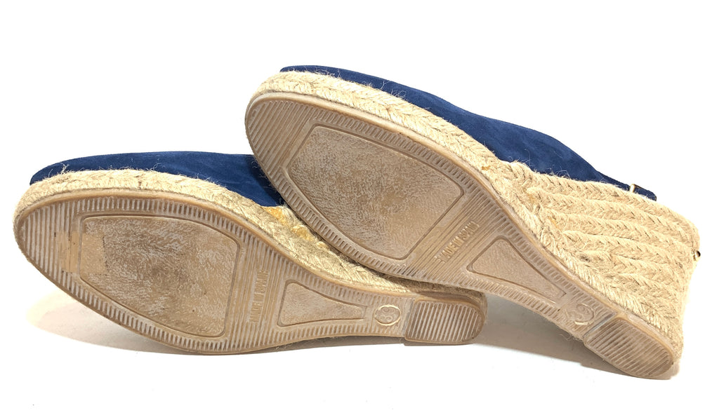 Russel & Bromley Navy Suede & Jute 'Candyfloss' Peep Toe Espadrilles | Gently Used |