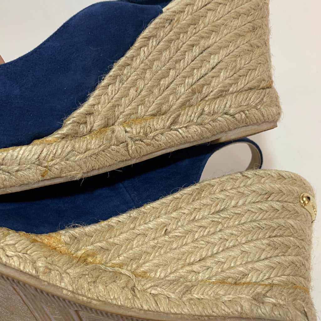 Russel & Bromley Navy Suede & Jute 'Candyfloss' Peep Toe Espadrilles | Gently Used |