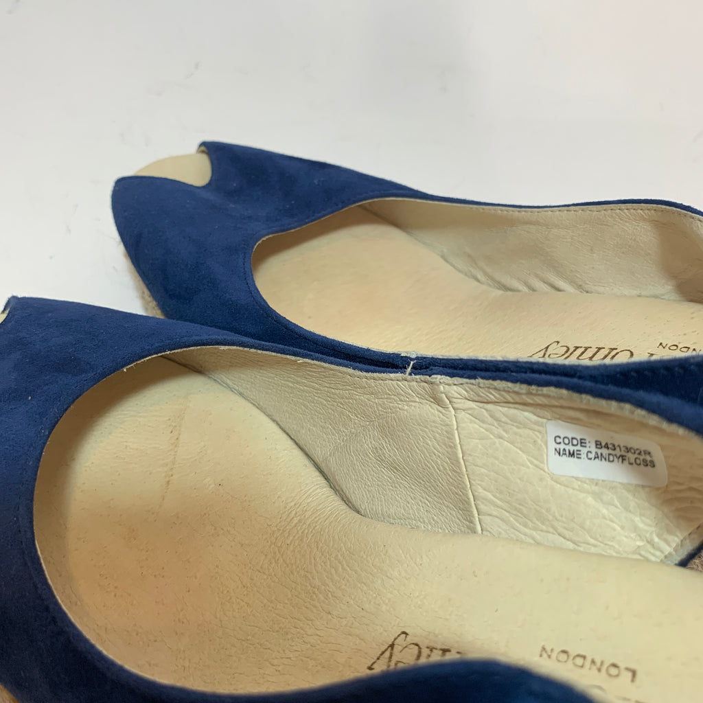 Russel & Bromley Navy Suede & Jute 'Candyfloss' Peep Toe Espadrilles | Gently Used |