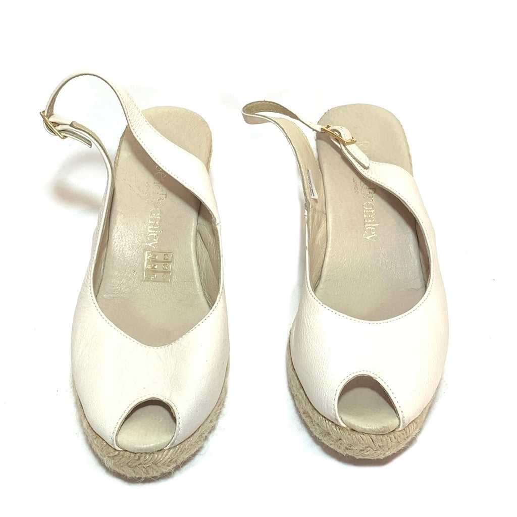 Russel & Bromley Cream Leather & Jute 'Candyfloss' Peep Toe Espadrilles | Gently Used |