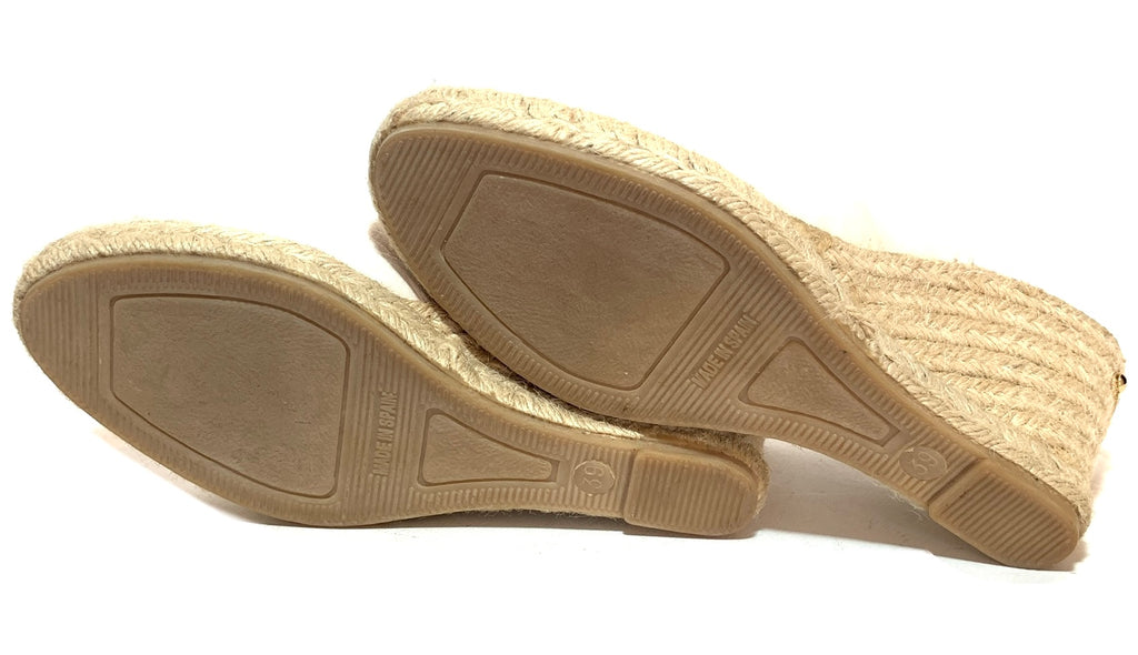 Russel & Bromley Cream Leather & Jute 'Candyfloss' Peep Toe Espadrilles | Gently Used |