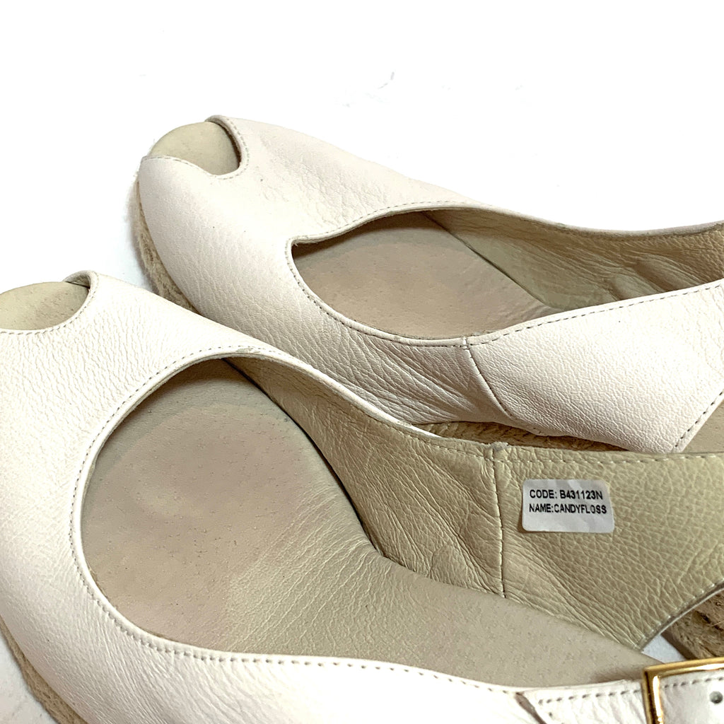 Russel & Bromley Cream Leather & Jute 'Candyfloss' Peep Toe Espadrilles | Gently Used |