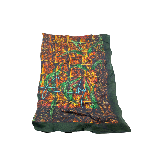 Orange Printed Square Silk Scarf