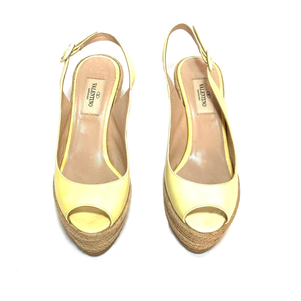 Valentino Lemon Yellow Peep-toe Jute Wedges | Pre Loved |