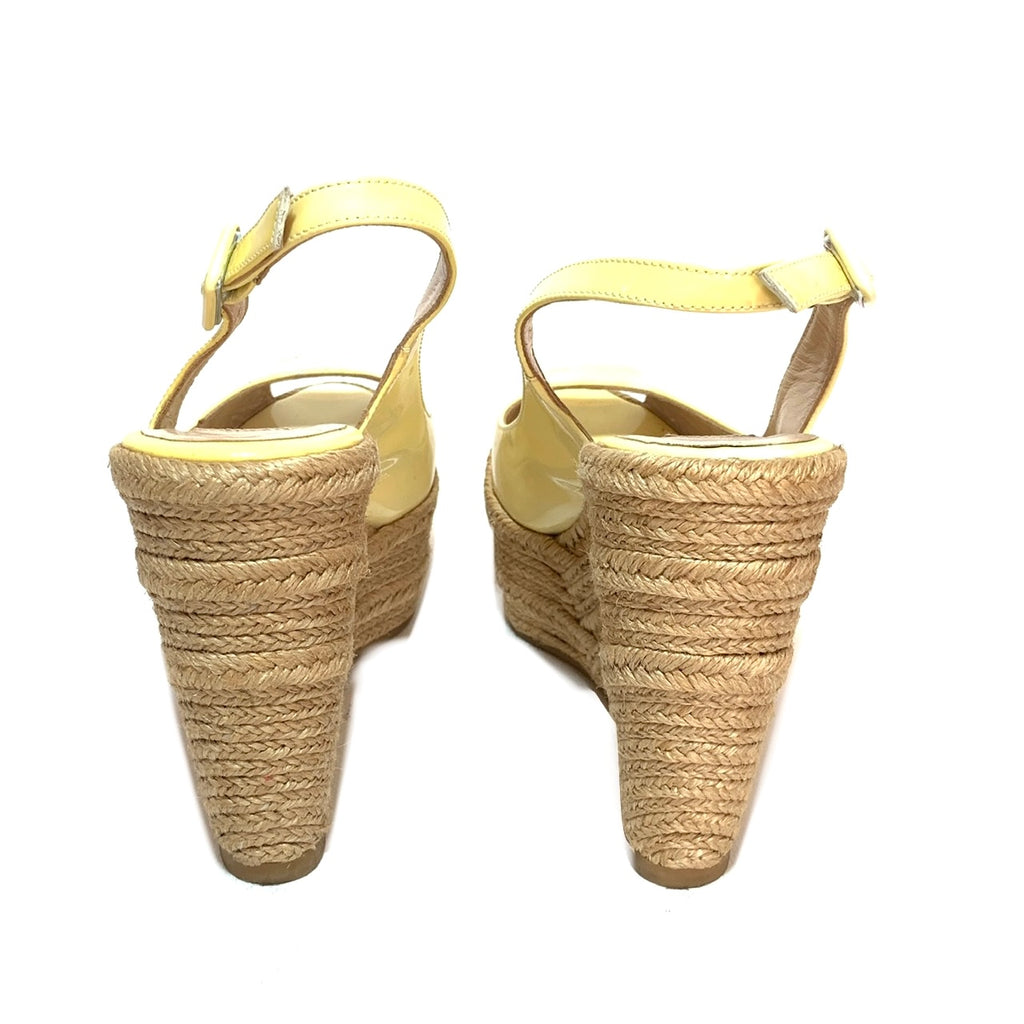 Valentino Lemon Yellow Peep-toe Jute Wedges | Pre Loved |