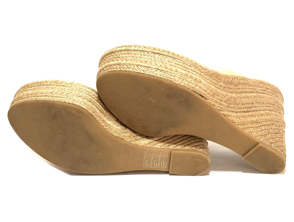 Valentino Lemon Yellow Peep-toe Jute Wedges | Pre Loved |