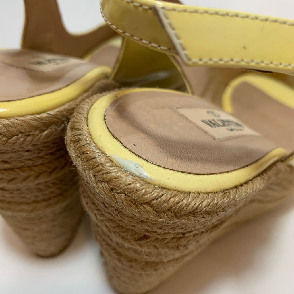 Valentino Lemon Yellow Peep-toe Jute Wedges | Pre Loved |