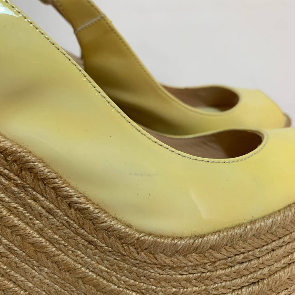 Valentino Lemon Yellow Peep-toe Jute Wedges | Pre Loved |