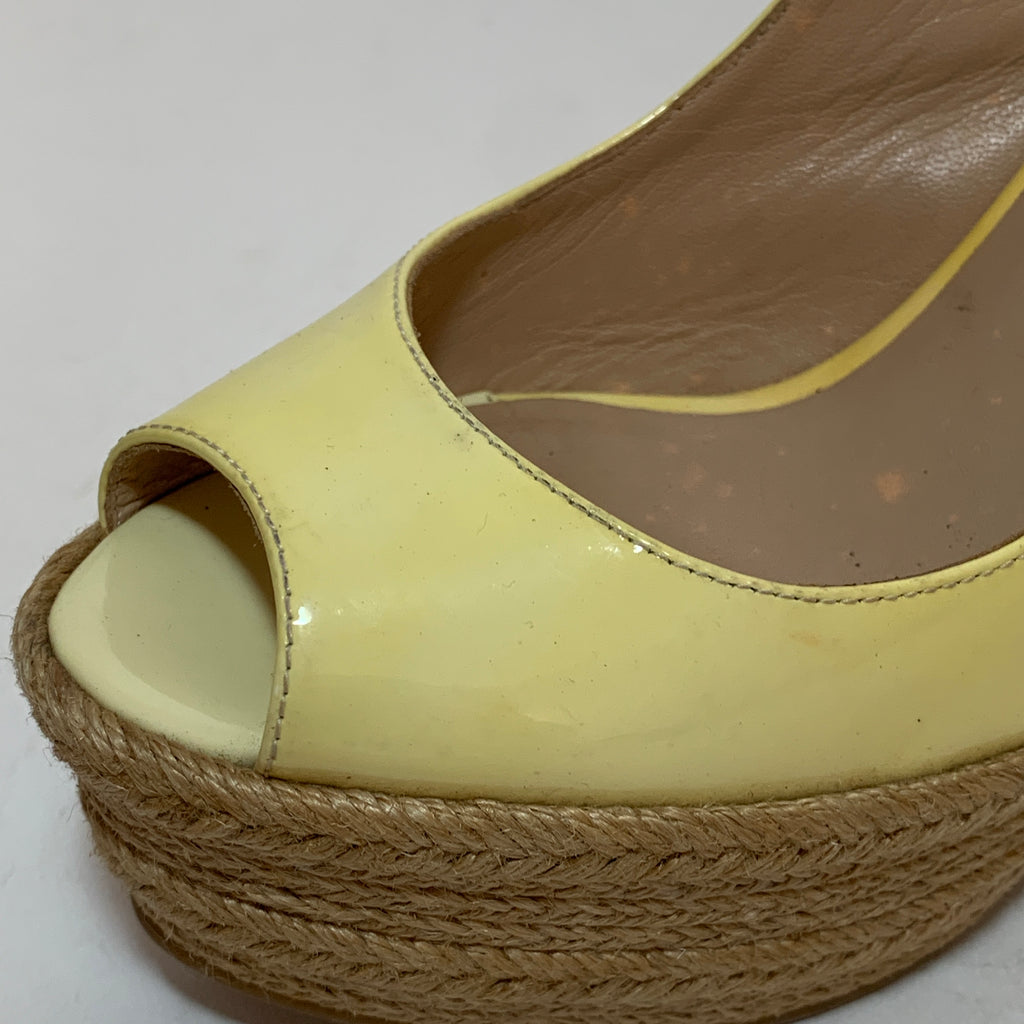 Valentino Lemon Yellow Peep-toe Jute Wedges | Pre Loved |