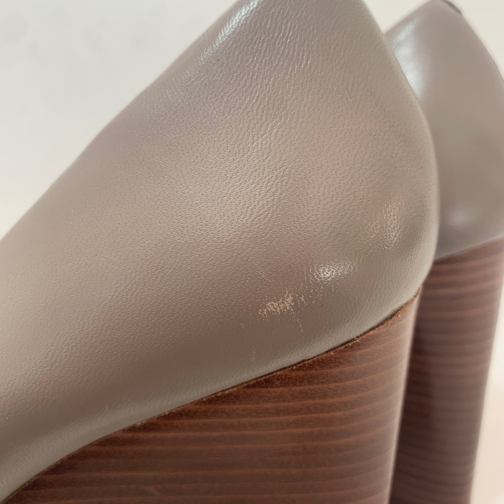 Tory Burch Grey 'Benton 2' Peep-toe Wedges | Gently Used |