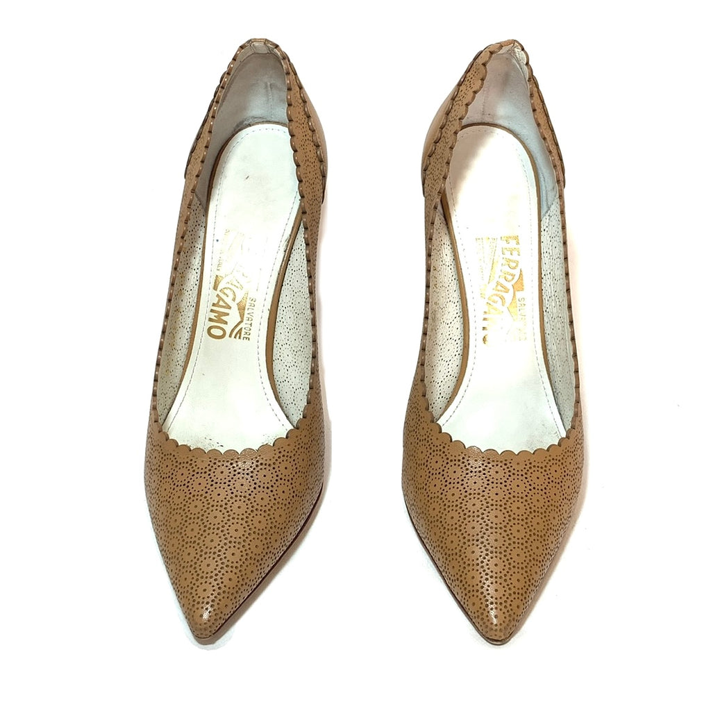 Salvatore Ferragamo Tan Laser Cut 'Susi' Pumps | Pre Loved |