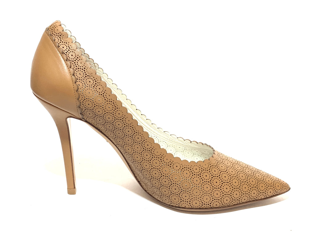 Salvatore Ferragamo Tan Laser Cut 'Susi' Pumps | Pre Loved |