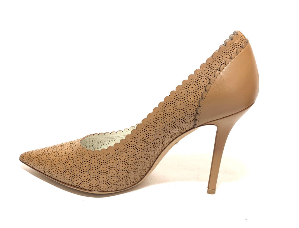 Salvatore Ferragamo Tan Laser Cut 'Susi' Pumps | Pre Loved |