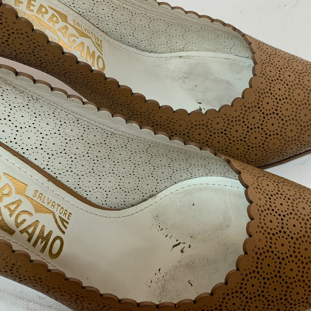 Salvatore Ferragamo Tan Laser Cut 'Susi' Pumps | Pre Loved |