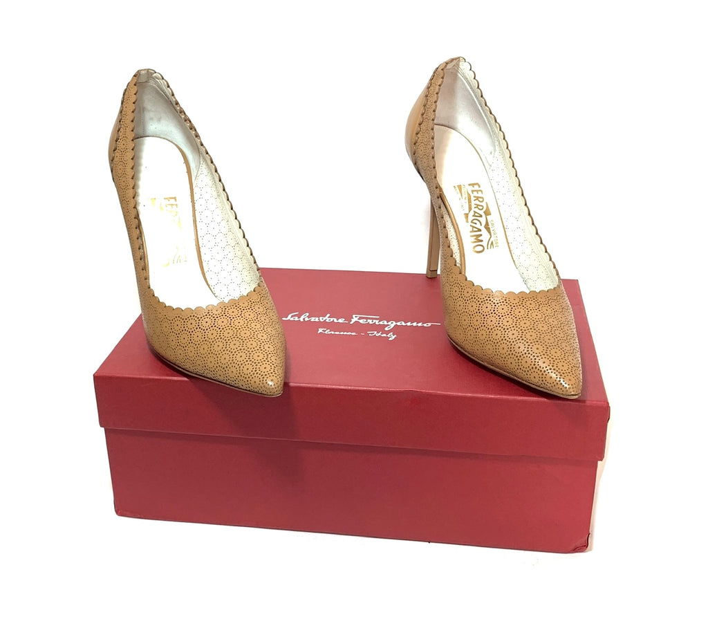 Salvatore Ferragamo Tan Laser Cut 'Susi' Pumps | Pre Loved |