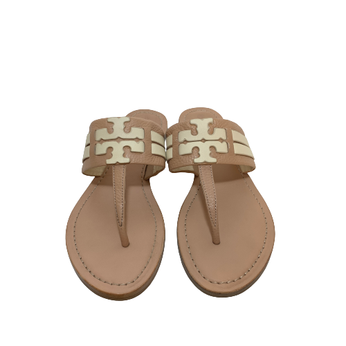 Tory Burch Beige Leather 'Leigh' Thong Sandals | Brand New |