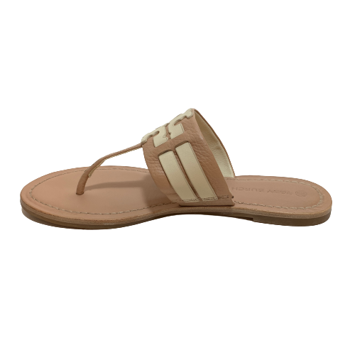 Tory Burch Beige Leather 'Leigh' Thong Sandals | Brand New |