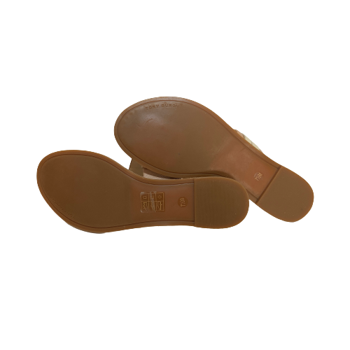Tory Burch Beige Leather 'Leigh' Thong Sandals | Brand New |