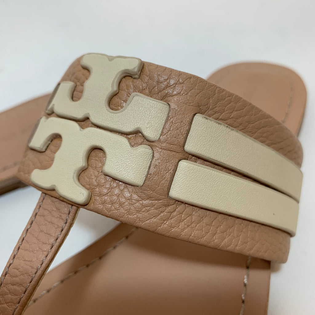 Tory Burch Beige Leather 'Leigh' Thong Sandals | Brand New |