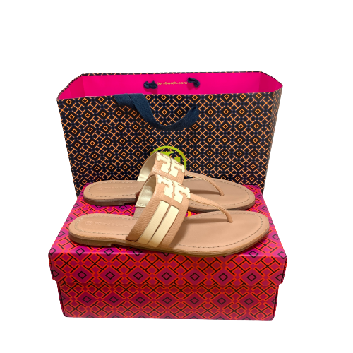 Tory Burch Beige Leather 'Leigh' Thong Sandals | Brand New |