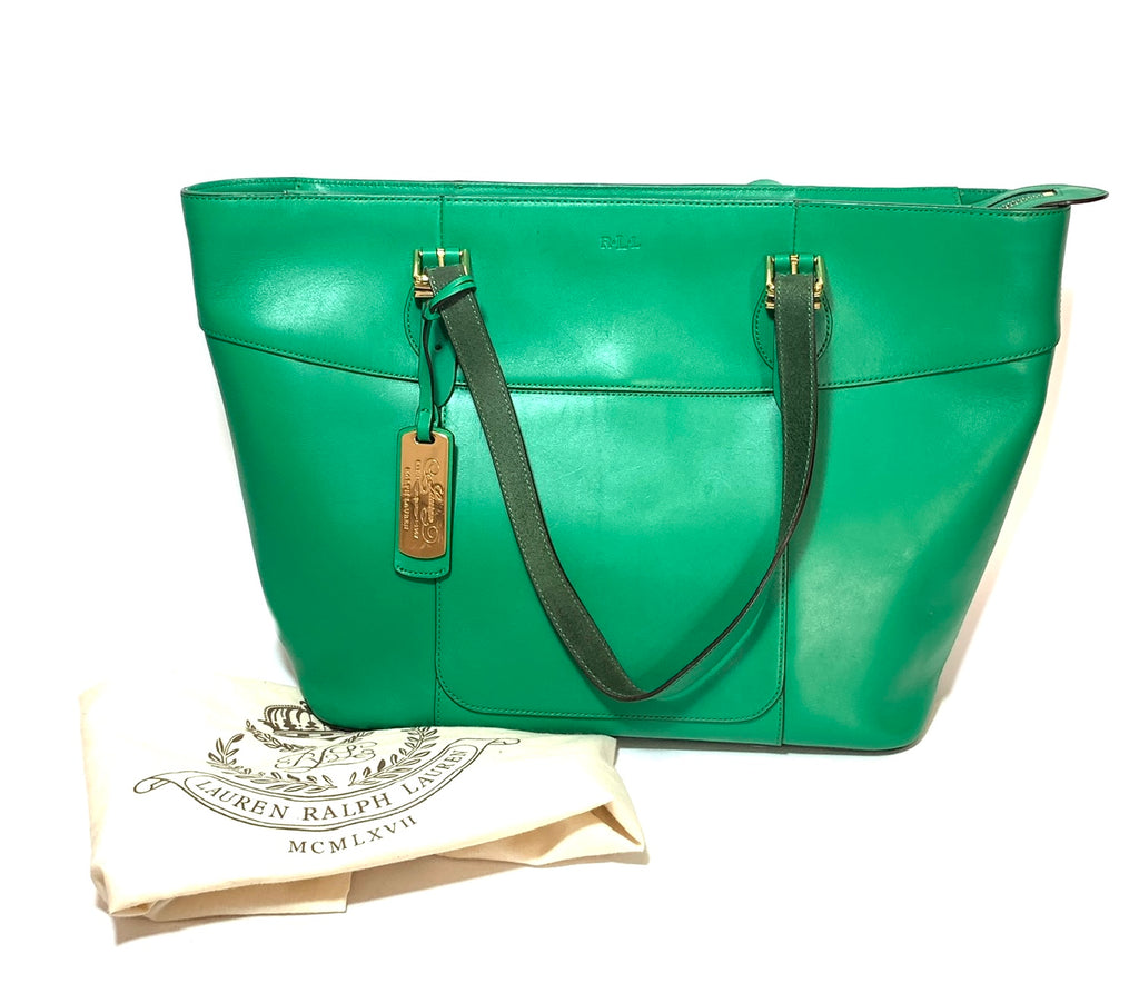 Lauren Ralph Lauren Green Leather Tote | Pre Loved |