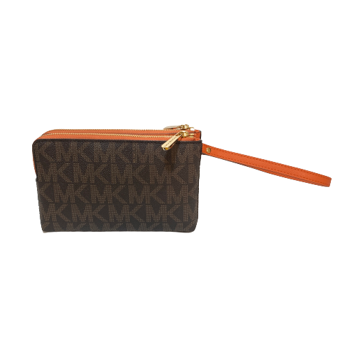 Michael Kors Orange Leather & Monogram Wristlet | Like New |