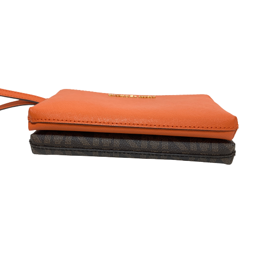 Michael Kors Orange Leather & Monogram Wristlet | Like New |