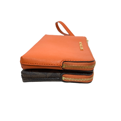 Michael Kors Orange Leather & Monogram Wristlet | Like New |