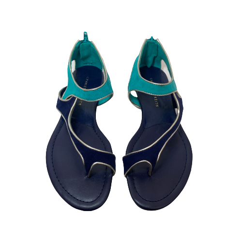 Charles & Keith Two-toned Blue Flat Sandals | Pre Loved |
