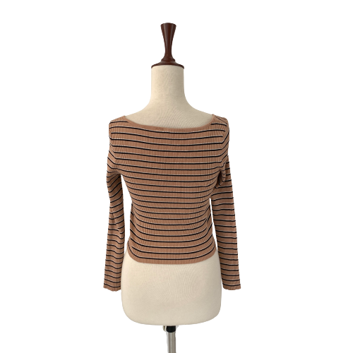 H&M Brown Striped Ribbed Crop Top | Gently Used |