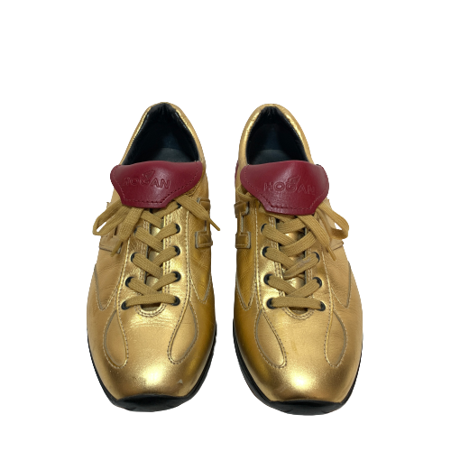 Hogan Gold & Maroon Leather Sneakers | Pre Loved |