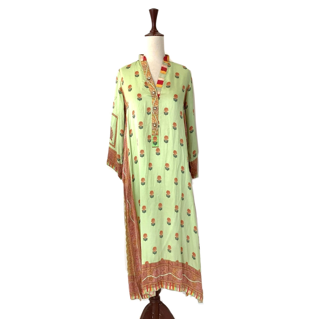 Misha Lakhani Mint Green Digital Print Silk Kameez | Pre Loved |